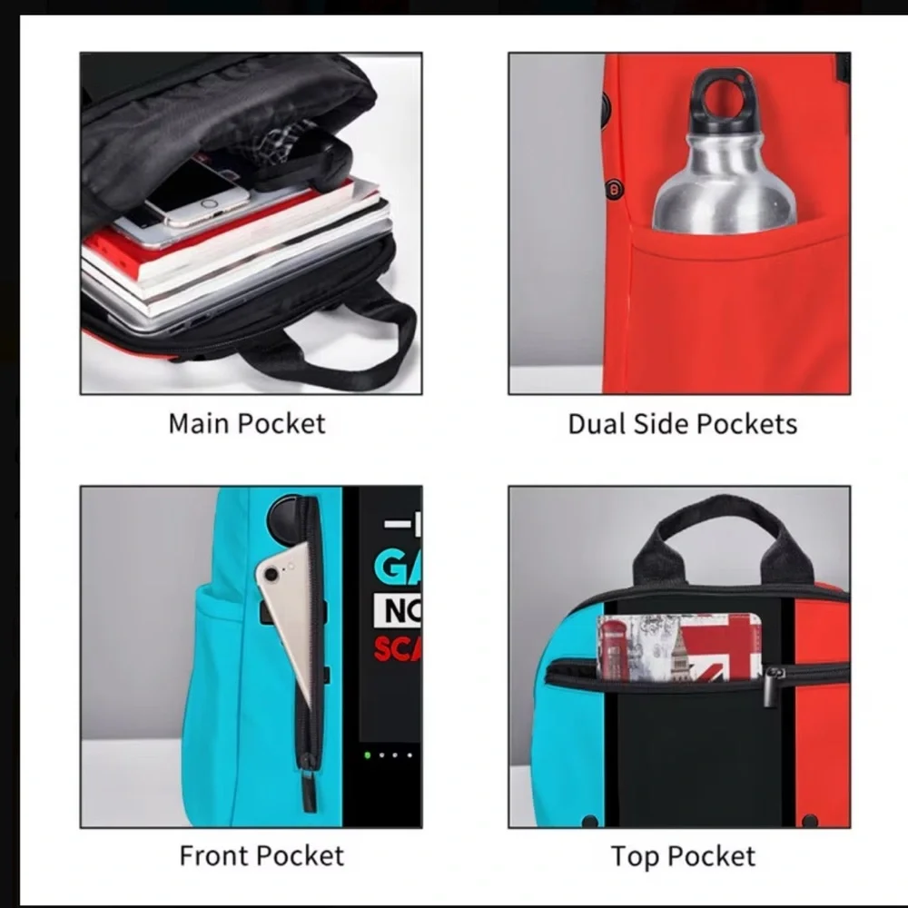 Gamer Backpack with Red and Blue Design